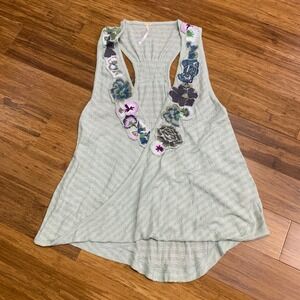 Free People‎ Frida Tank Top Womens Size Small Floral Embroidered Blouse Green